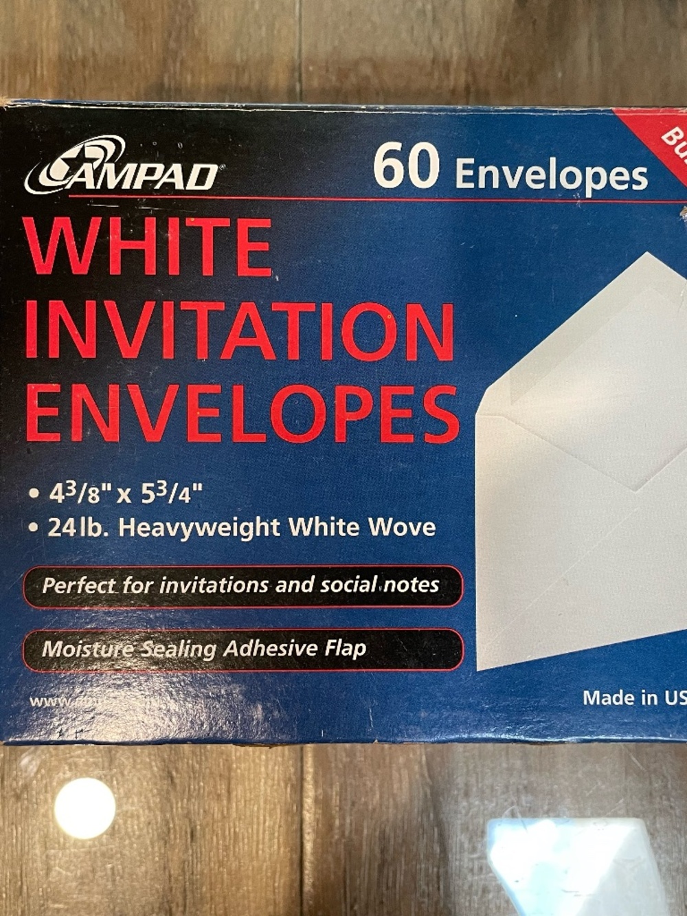 New Box of 60 Heavyweight White Invitation Envelopes